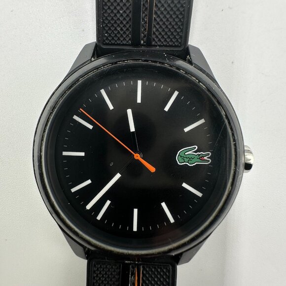 Lacoste Watch Men Black 42MM Round Dial Silicone Band New Battery 9.5" - Picture 2 of 12